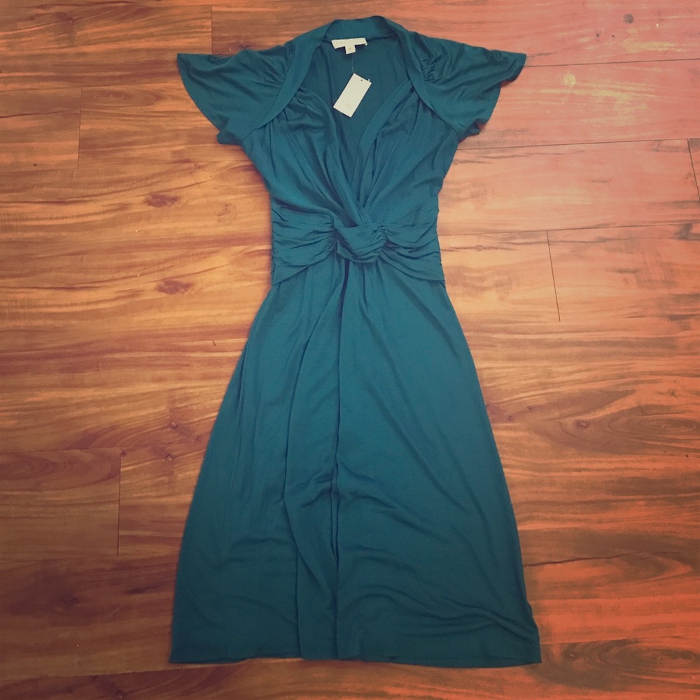NWT 100% Silk Banana Republic Teal Midi Dress